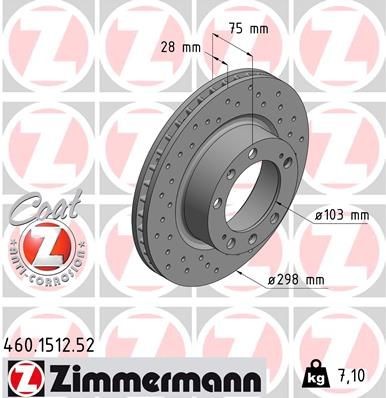 ZIMMERMANN 460.1512.52: Bremseskive Ø: 298mm, indvendigt ventileret, hullet, Ø: 298mm, coatet SPORT COAT Z