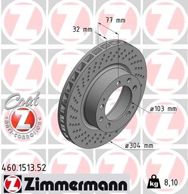 ZIMMERMANN 460.1513.52: Bremseskive Ø: 304mm, indvendigt ventileret, hullet, Ø: 304mm, coatet SPORT COAT Z