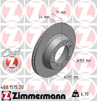 ZIMMERMANN 460.1515.20: Bremseskive Ø: 299mm, indvendigt ventileret, Ø: 299mm, coatet COAT Z