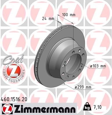 ZIMMERMANN 460.1516.20: Bremseskive Ø: 299mm, indvendigt ventileret, Ø: 299mm, coatet COAT Z
