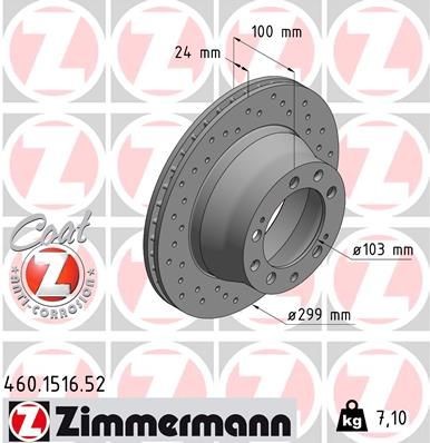 ZIMMERMANN 460.1516.52: Bremseskive Ø: 299mm, indvendigt ventileret, hullet, Ø: 299mm, coatet SPORT COAT Z