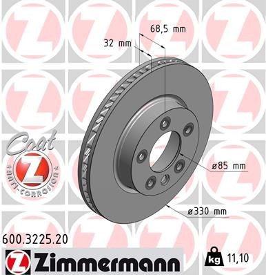 ZIMMERMANN 600.3225.20: Piduriketas Ø: 330mm, sisemine õhutus, Ø: 330mm, kaetud COAT Z