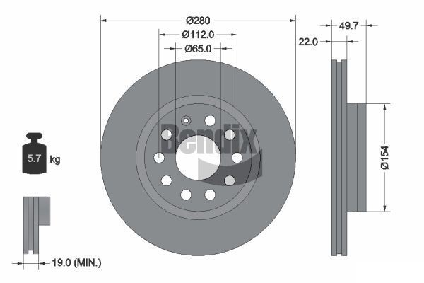 BENDIX Braking BDS1006HC: Piduriketas Ø: 280mm, sisemine õhutus, Ø: 280mm, kaetud, ilma rattakeskmeta, ilma rattalaagrita, ilma rattakinnituspoltideta