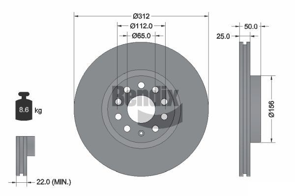 BENDIX Braking BDS1013HC: Piduriketas Ø: 312mm, sisemine õhutus, Ø: 312mm, kaetud, ilma rattakeskmeta, ilma rattalaagrita, ilma rattakinnituspoltideta