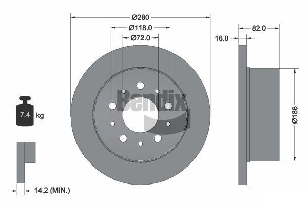 BENDIX Braking BDS1027: Stabdžių diskas Ø: 280mm, visiškai, Ø: 280mm, padengta, be rato stebulės, be rato guolio, be rato tvirtinimo smeigių
