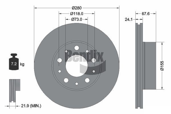 BENDIX Braking BDS1032: Stabdžių diskas Ø: 280mm, vidinis ventiliavimas, Ø: 280mm, padengta, be rato stebulės, be rato guolio, be rato tvirtinimo smeigių