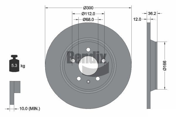 BENDIX Braking BDS1062: Piduriketas Ø: 300mm, täis, Ø: 300mm, kaetud, ilma rattakeskmeta, ilma rattalaagrita, ilma rattakinnituspoltideta