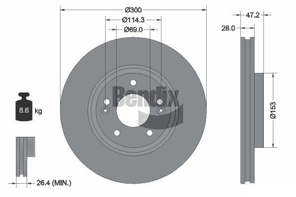 BENDIX Braking BDS1064HC: Piduriketas Ø: 300mm, sisemine õhutus, Ø: 300mm, kaetud, ilma rattakeskmeta, ilma rattalaagrita, ilma rattakinnituspoltideta