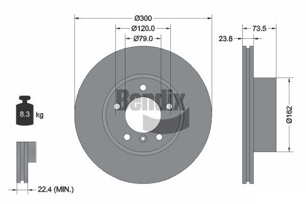 BENDIX Braking BDS1098HC: Piduriketas Ø: 300mm, sisemine õhutus, Ø: 300mm, kaetud, ilma rattakeskmeta, ilma rattalaagrita, ilma rattakinnituspoltideta