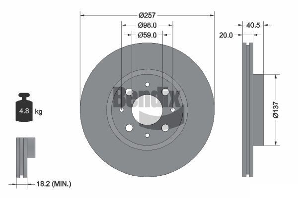 BENDIX Braking BDS1100: Piduriketas Ø: 257mm, sisemine õhutus, Ø: 257mm, kaetud, ilma rattakeskmeta, ilma rattalaagrita, ilma rattakinnituspoltideta