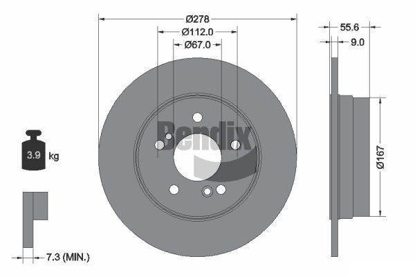 BENDIX Braking BDS1124: Brzdový kotouč R: 278mm, plný, R: 278mm, nátěr, bez náboje kola, bez ložiska (kola), bez šroubů vozidlového kola