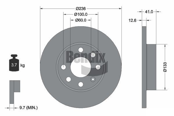 BENDIX Braking BDS1161: Piduriketas Ø: 236mm, täis, Ø: 236mm, kaetud, ilma rattakeskmeta, ilma rattalaagrita, ilma rattakinnituspoltideta