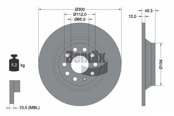 BENDIX Braking BDS1203: Piduriketas Ø: 300mm, täis, Ø: 300mm, kaetud, ilma rattakeskmeta, ilma rattalaagrita, ilma rattakinnituspoltideta