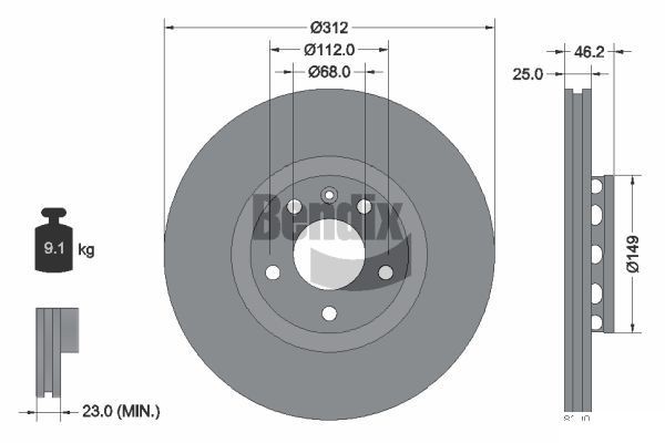 BENDIX Braking BDS1239HC: Piduriketas Ø: 312mm, välisõhutus, Ø: 312mm, kaetud, ilma rattakeskmeta, ilma rattalaagrita, ilma rattakinnituspoltideta