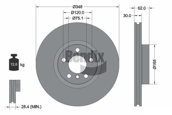 BENDIX Braking BDS1243HC: Piduriketas Ø: 348mm, sisemine õhutus, Ø: 348mm, kaetud, ilma rattakeskmeta, ilma rattalaagrita, ilma rattakinnituspoltideta