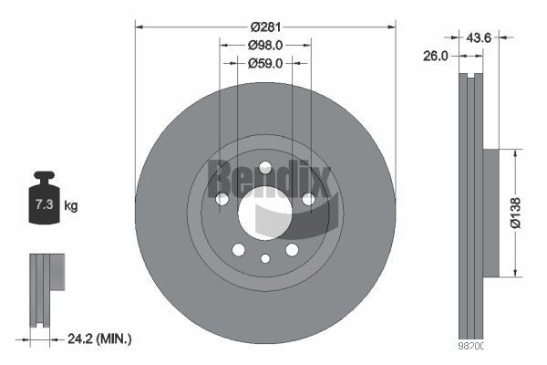 BENDIX Braking BDS1255: Piduriketas Ø: 281mm, sisemine õhutus, Ø: 281mm, kaetud, ilma rattakeskmeta, ilma rattalaagrita, ilma rattakinnituspoltideta