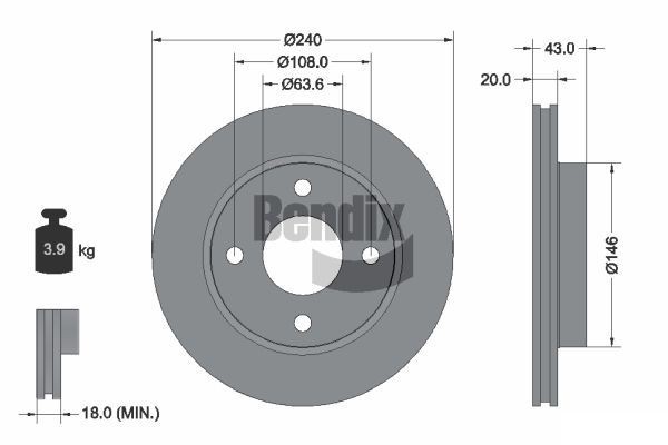 BENDIX Braking BDS1258: Piduriketas Ø: 240mm, sisemine õhutus, Ø: 240mm, kaetud, ilma rattakeskmeta, ilma rattalaagrita, ilma rattakinnituspoltideta