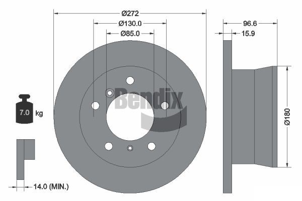 BENDIX Braking BDS1272: Piduriketas Ø: 272mm, täis, Ø: 272mm, kaetud, ilma rattakeskmeta, ilma rattalaagrita, ilma rattakinnituspoltideta