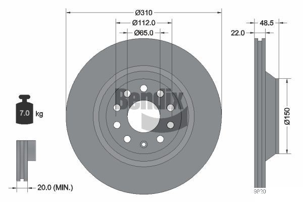 BENDIX Braking BDS1339: Piduriketas Ø: 310mm, välisõhutus, Ø: 310mm, kaetud, ilma rattakeskmeta, ilma rattalaagrita, ilma rattakinnituspoltideta