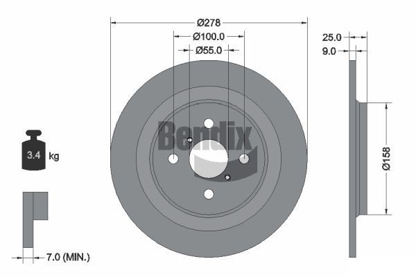 BENDIX Braking BDS1376: Disco de freno Ø: 278mm, macizo, Ø: 278mm, revestido, sin buje de rueda, sin cojinete rueda, sin perno de sujeción de rueda