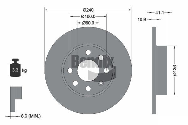 BENDIX Braking BDS1390: Brzdový kotouč R: 240mm, plný, R: 240mm, nátěr, bez náboje kola, bez ložiska (kola), bez šroubů vozidlového kola