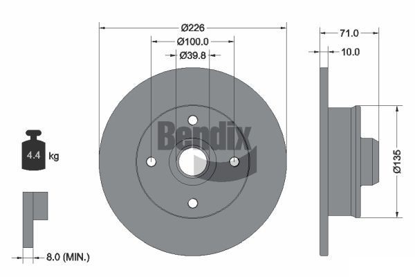BENDIX Braking BDS1399: Tarcza hamulcowa Ø: 226[mm], pełny, Ø: 226[mm], pokryty, z piastą, bez łożyska koła, bez sworznia mocującego koła