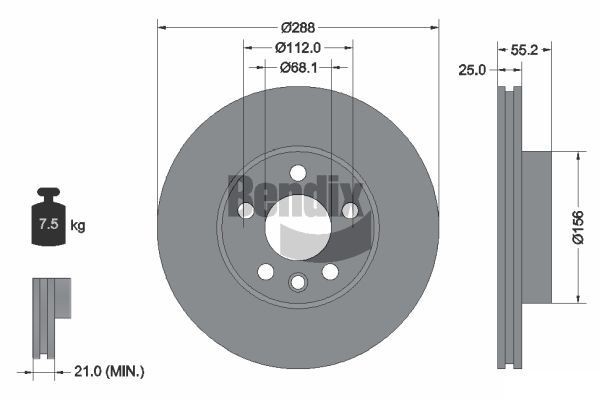 BENDIX Braking BDS1404: Stabdžių diskas Ø: 288mm, vidinis ventiliavimas, Ø: 288mm, padengta, be rato stebulės, be rato guolio, be rato tvirtinimo smeigių
