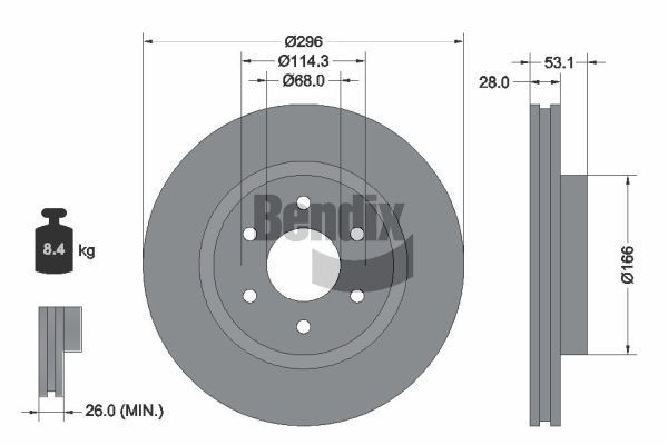 BENDIX Braking BDS1536: Piduriketas Ø: 296mm, sisemine õhutus, Ø: 296mm, kaetud, ilma rattakeskmeta, ilma rattalaagrita, ilma rattakinnituspoltideta
