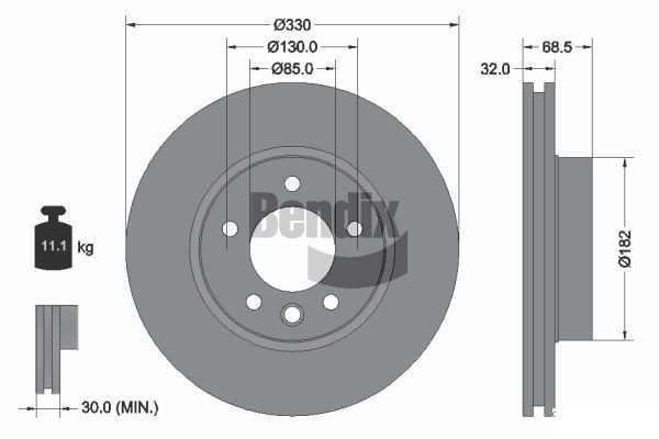 BENDIX Braking BDS1545RHC: Stabdžių diskas Ø: 330mm, vidinis ventiliavimas, Ø: 330mm, padengta, be rato stebulės, be rato guolio, be rato tvirtinimo smeigių