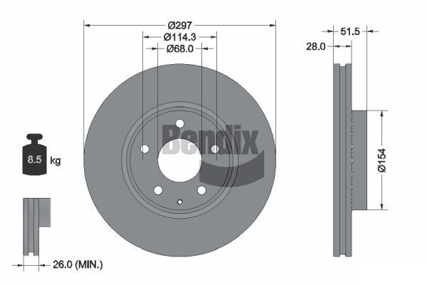 BENDIX Braking BDS1579: Piduriketas Ø: 297mm, välisõhutus, Ø: 297mm, kaetud, ilma rattakeskmeta, ilma rattalaagrita, ilma rattakinnituspoltideta