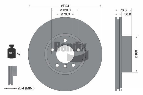 BENDIX Braking BDS1695HC: Piduriketas Ø: 324mm, sisemine õhutus, Ø: 324mm, kaetud, ilma rattakeskmeta, ilma rattalaagrita, ilma rattakinnituspoltideta