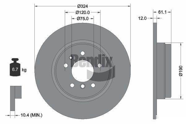 BENDIX Braking BDS1840: Piduriketas Ø: 324mm, täis, Ø: 324mm, ilma rattakeskmeta, ilma rattalaagrita, ilma rattakinnituspoltideta