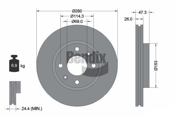 BENDIX Braking BDS1979: Disc de frână Ř: 280mm, ventilat interior, Ř: 280mm, fara butuc roata, fara rulment roata, fara suruburi de fixare roata