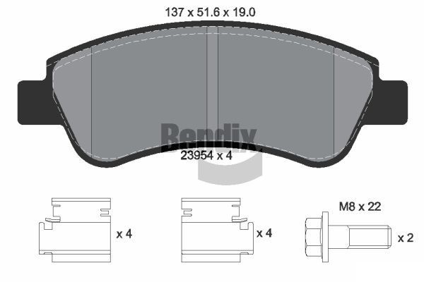 BENDIX Braking BPD1002 Bremsbeläge mit Zubehör, mit Bremssattelschrauben