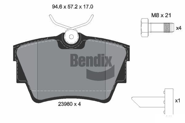 BENDIX Braking BPD1021: Stabdžių kaladėlės su stabdžių apkabos varžtais