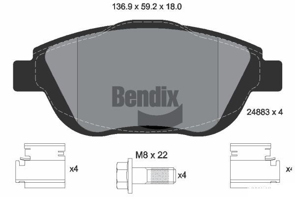 BENDIX Braking BPD1214: Piduriklotsid koos lisadega, koos pidurisadula kruvidega