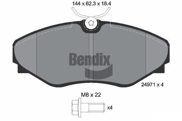 BENDIX Braking BPD2210: Fékbetét készlet, tárcsafék féknyereg csavarokkal