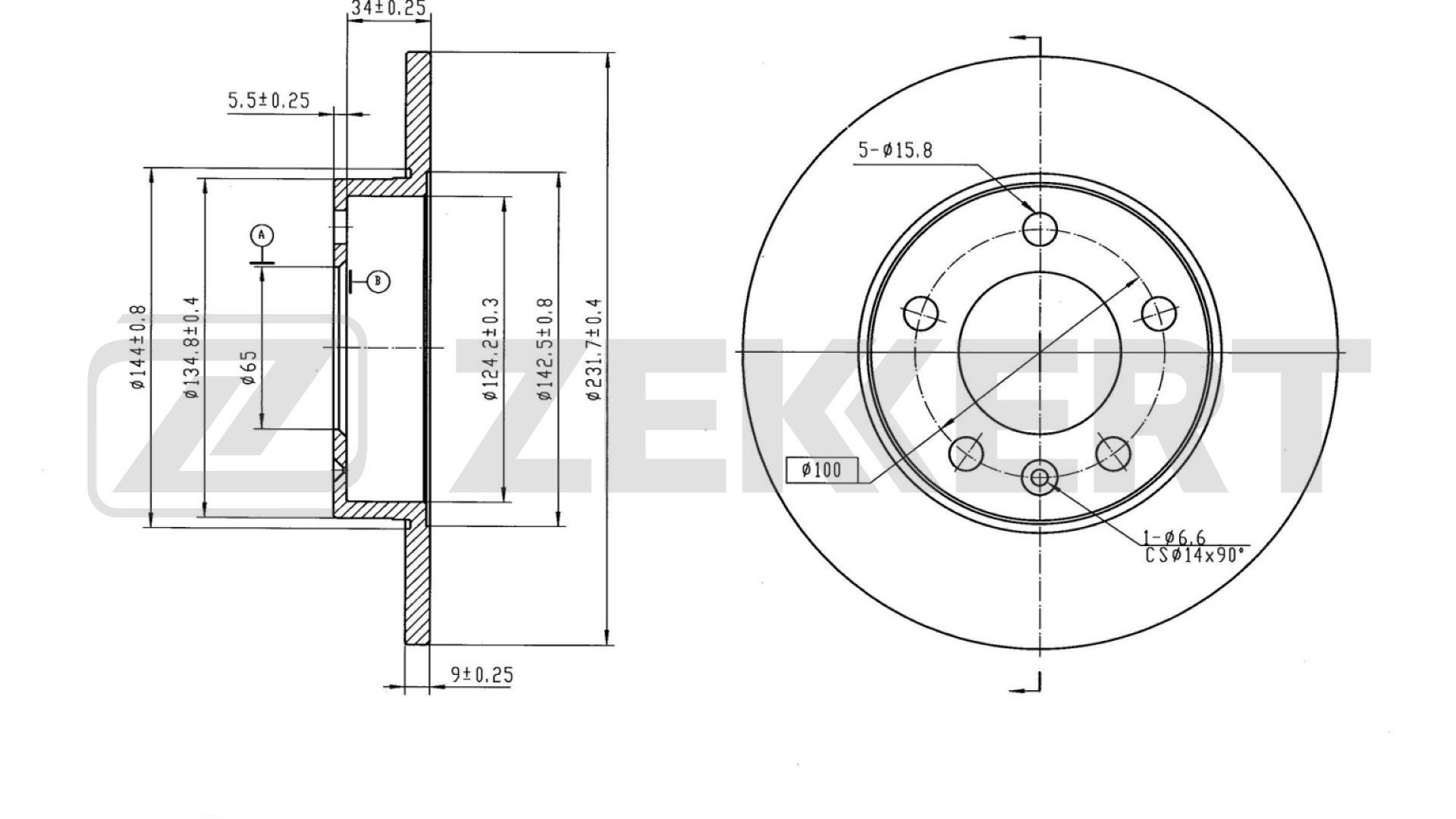 ZEKKERT BS-5032B: Brzdový kotúč Ø: 231,7mm, plný, Ø: 231,7mm