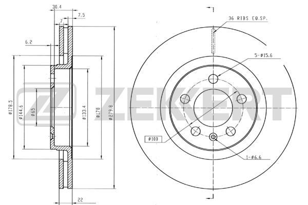 ZEKKERT BS-5251B: Piduriketas Ø: 280mm, õhutusega, Ø: 280mm, värvitud