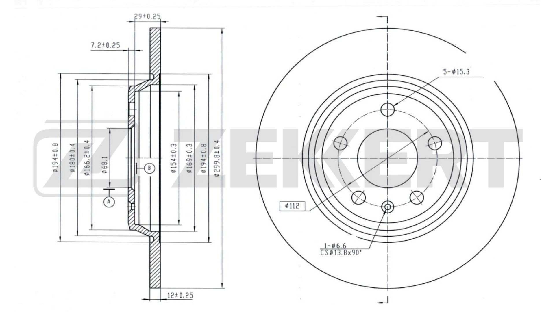 ZEKKERT BS-5842B: Piduriketas Ø: 299,8mm, täis, Ø: 299,8mm
