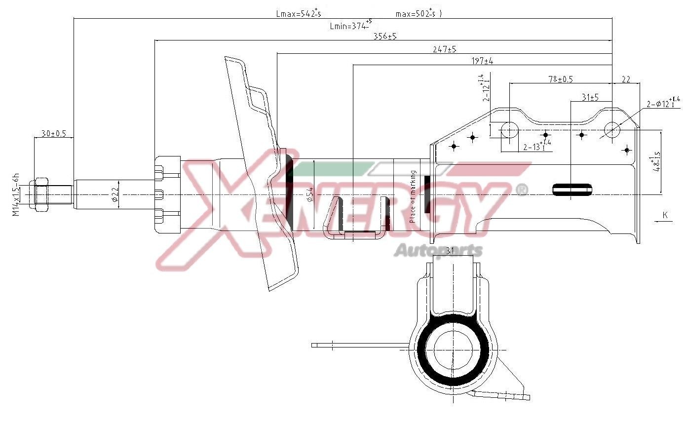 AP XENERGY X374339: Amortizators Priekšējais tilts pa kreisi, Gāzes spiediens, Amortizatora statne, Amortizators ar integrētu atsperi