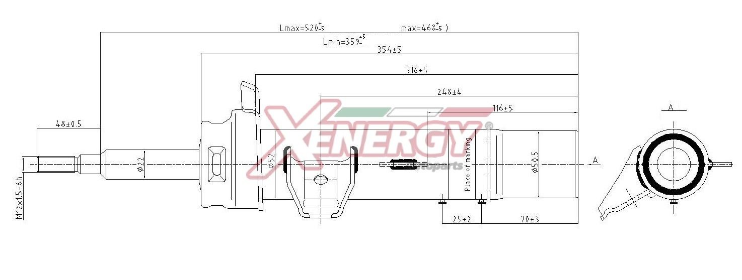 AP XENERGY X625334: Амортисьор на предната ос отдясно, газов, макферсън, амортисьор с натяг пружина