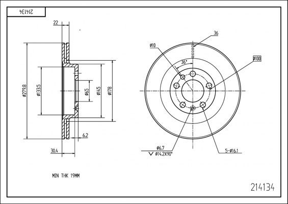 HART 214 134: Piduriketas Ø: 280mm, õhutusega, Ø: 280mm