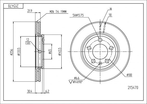 HART 215 470: Disc de frână Ř: 256mm, ventilat, Ř: 256mm