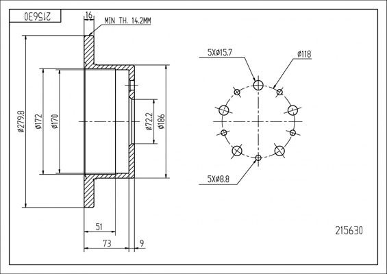 HART 215 630: Bromsskiva Ø: 280mm, full, Ø: 280mm