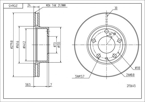 HART 215 645: Féktárcsa Ø: 280mm, Szellőztetett, Ø: 280mm