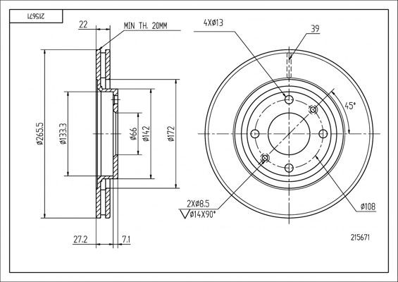 HART 215 671: Bremseskive Ø: 266mm, ventileret, Ø: 266mm