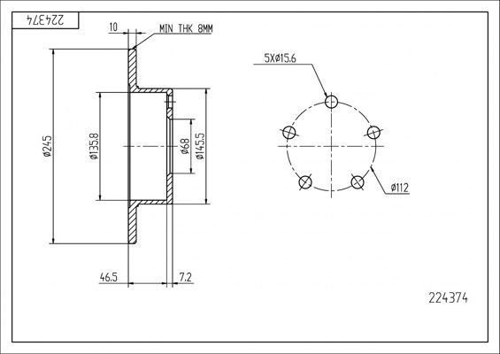 HART 224 374: Piduriketas Ø: 245mm, täis, Ø: 245mm
