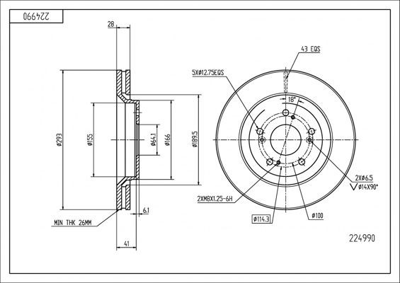 HART 224 990: Disc de frână Ř: 293mm, ventilat, Ř: 293mm