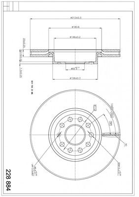 HART 228 884: Piduriketas Ø: 312mm, õhutusega, Ø: 312mm